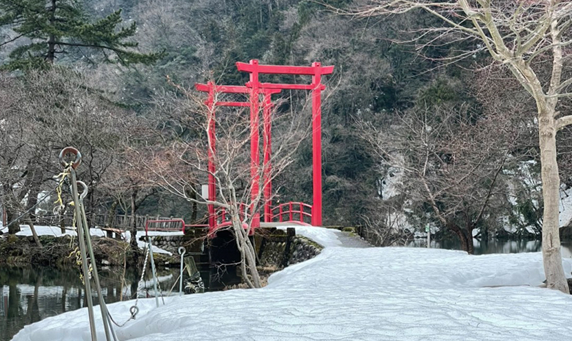 庄川水記念公園の遊歩道。よく見える網戸(快適ネット)で冬の公園めぐり。スッキリ見える快適ネットなら三恵ネット。